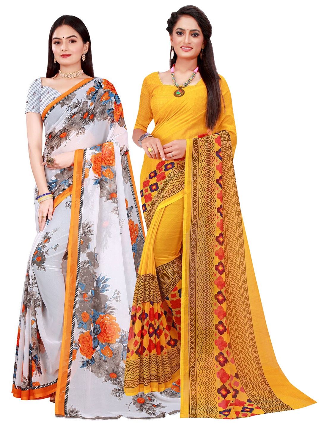 

Florence White & Yellow Floral Pure Georgette Saree