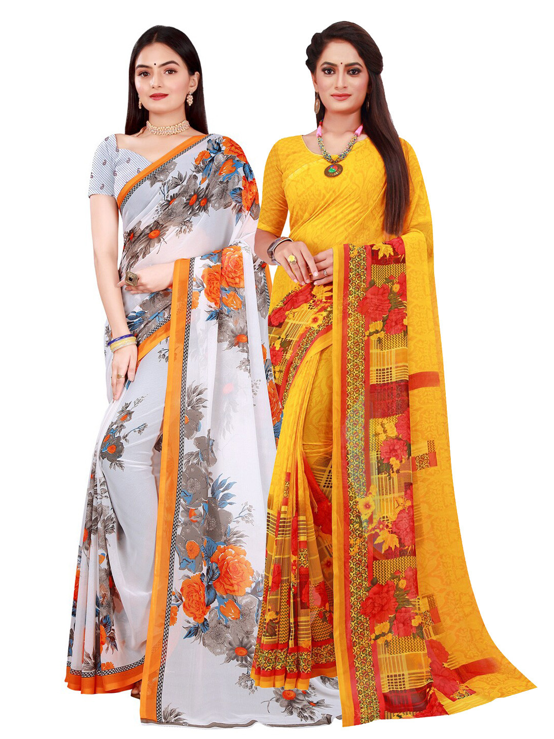 

Florence White & Orange Pure Georgette Saree