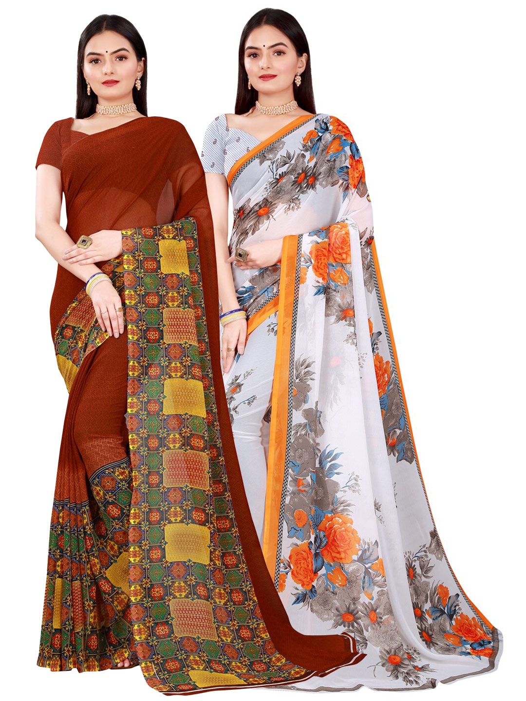 

Florence White & Orange Pure Georgette Saree