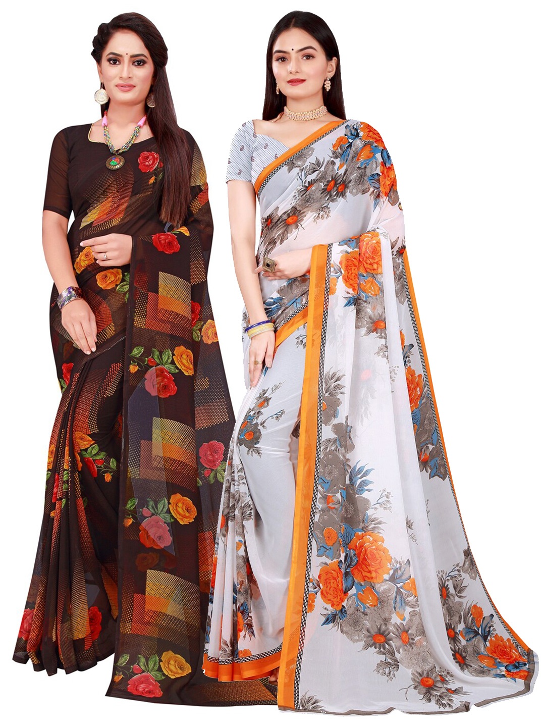 

Florence White & Brown Pure Georgette Saree