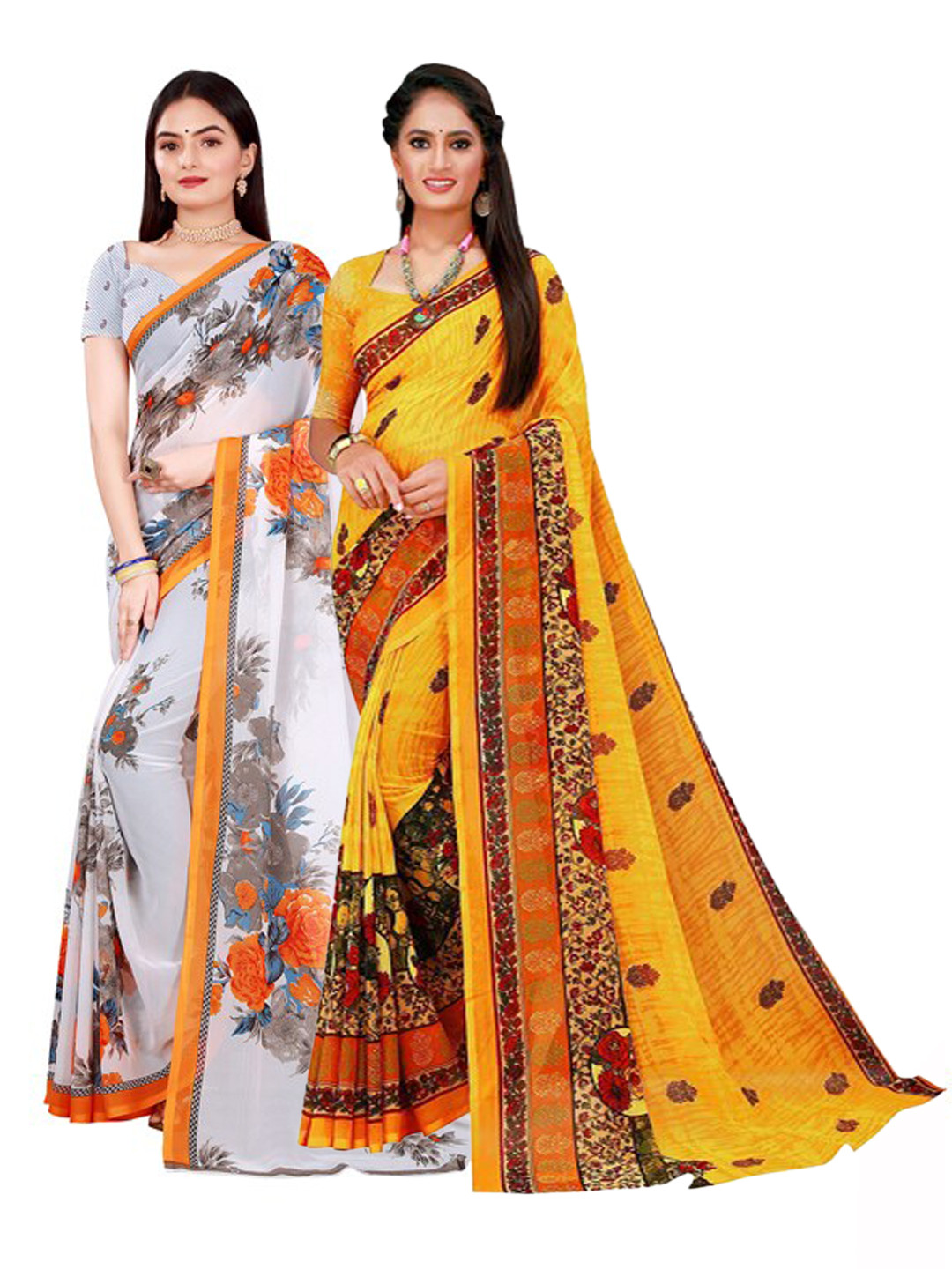 

Florence White & Yellow Pure Georgette Saree