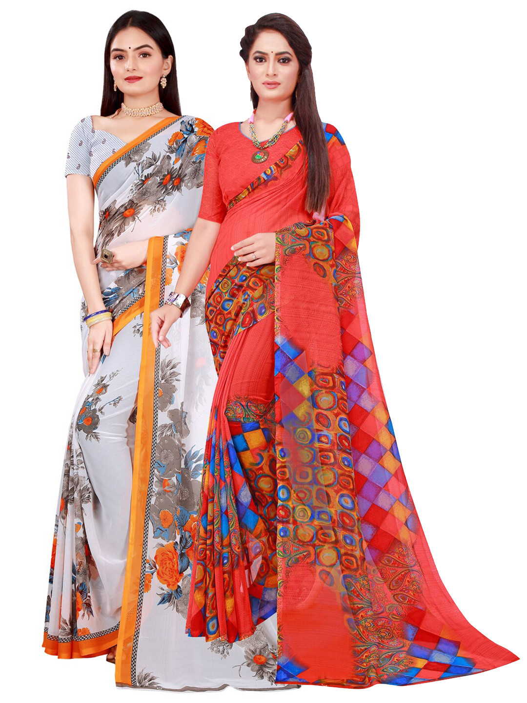 

Florence White & Red Pure Georgette Saree