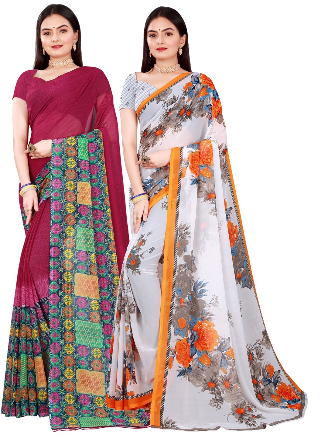 

Florence White & Pink Pure Georgette Saree