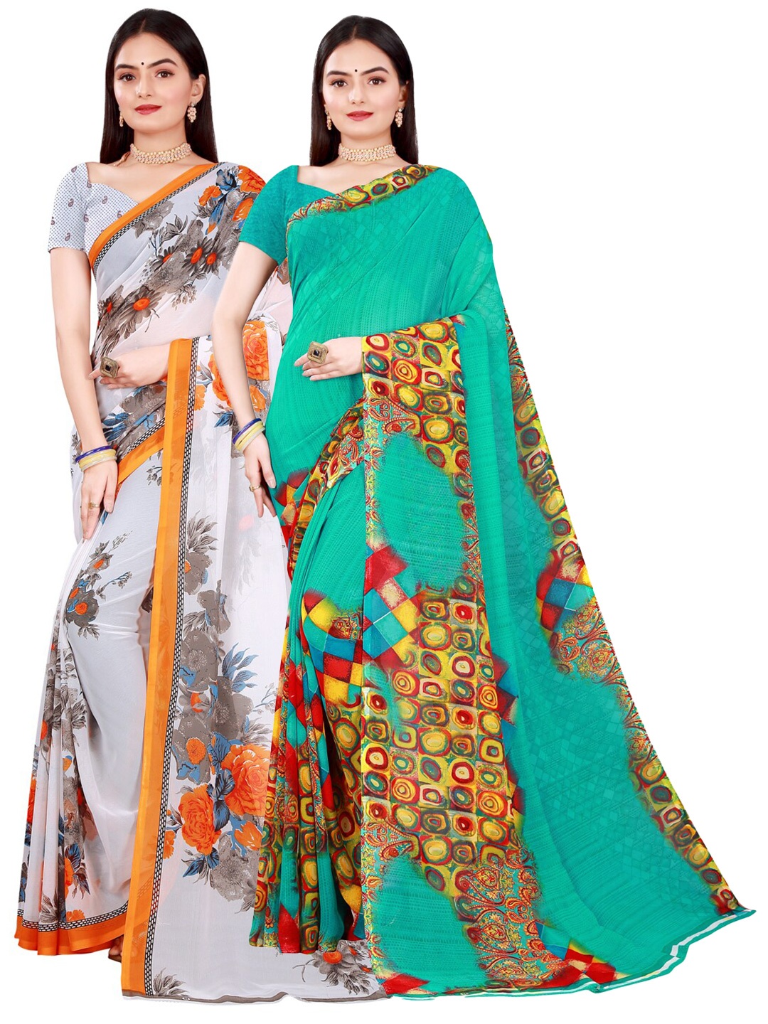 

Florence White & Teal Pure Georgette Saree