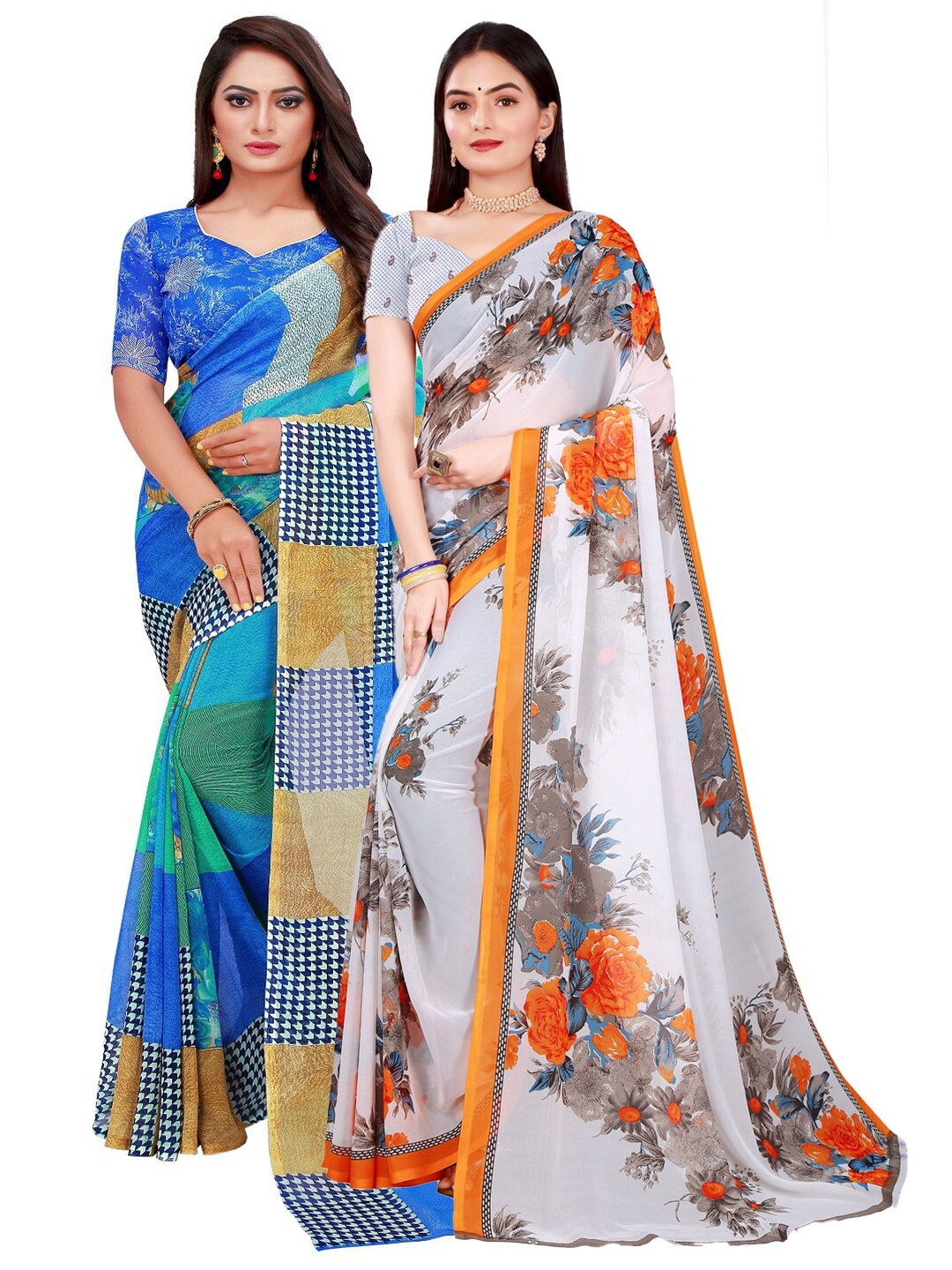 

Florence White & Blue Pure Georgette Saree