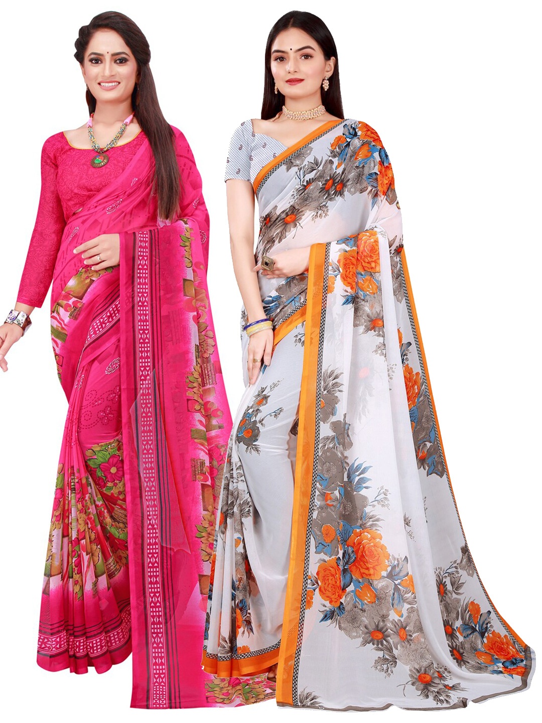 

Florence White & Pink Pure Georgette Saree