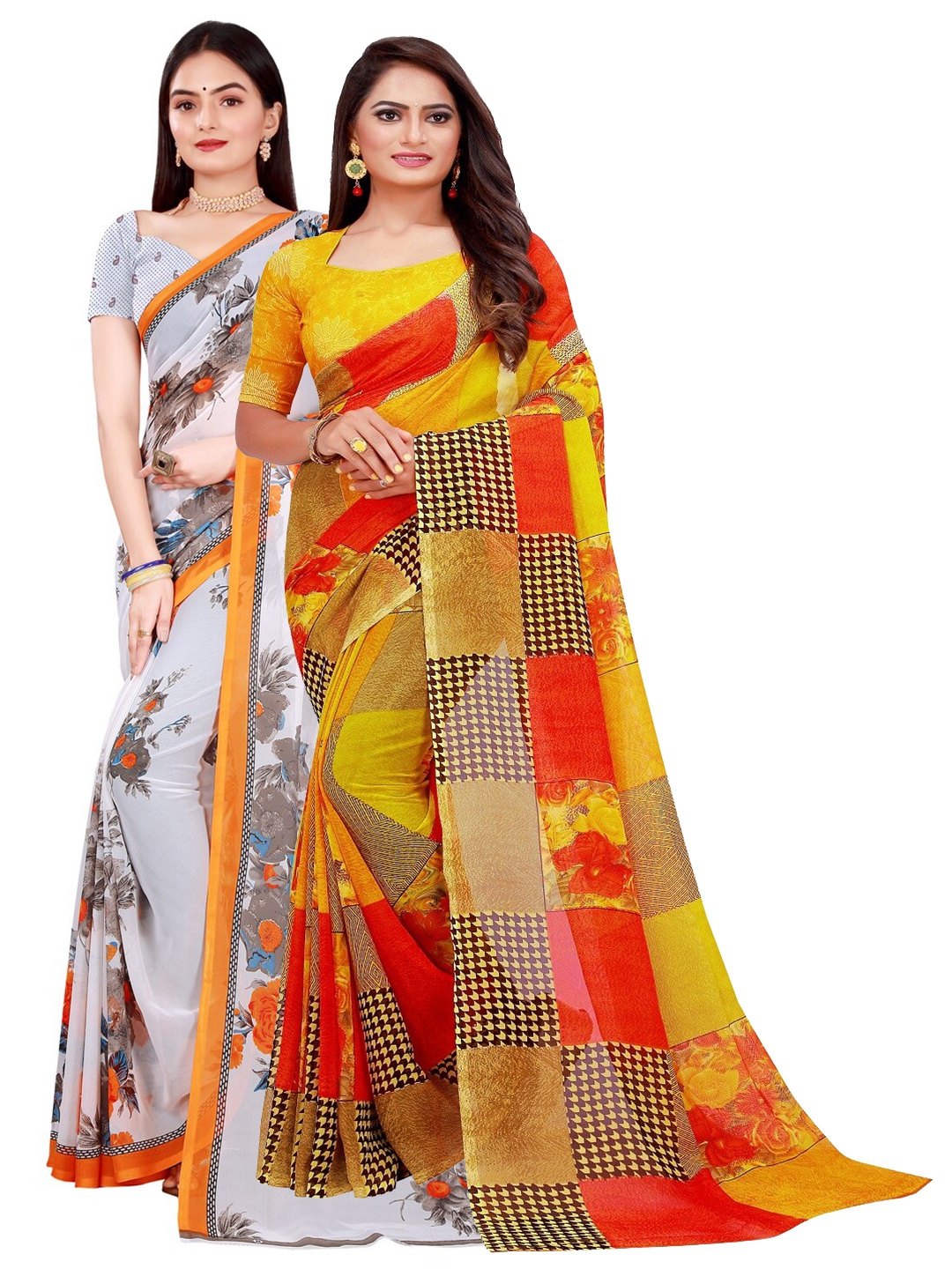 

Florence White & Yellow Pure Georgette Saree