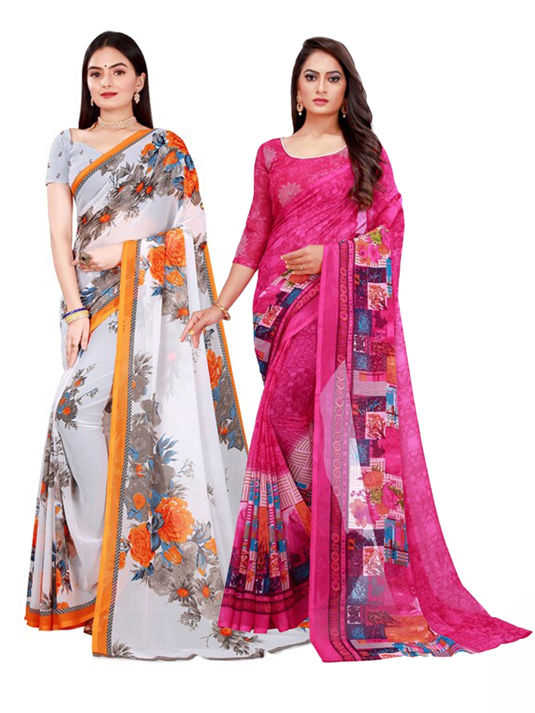 

Florence White & Orange Pure Georgette Saree