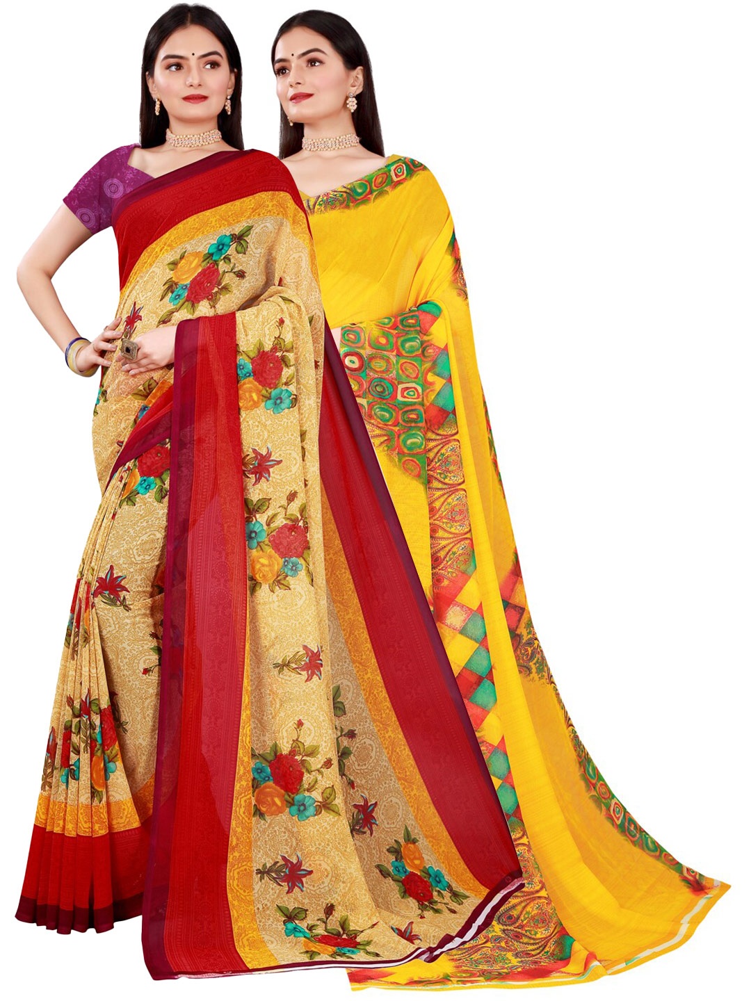 

Florence Yellow & Beige Pure Georgette Saree