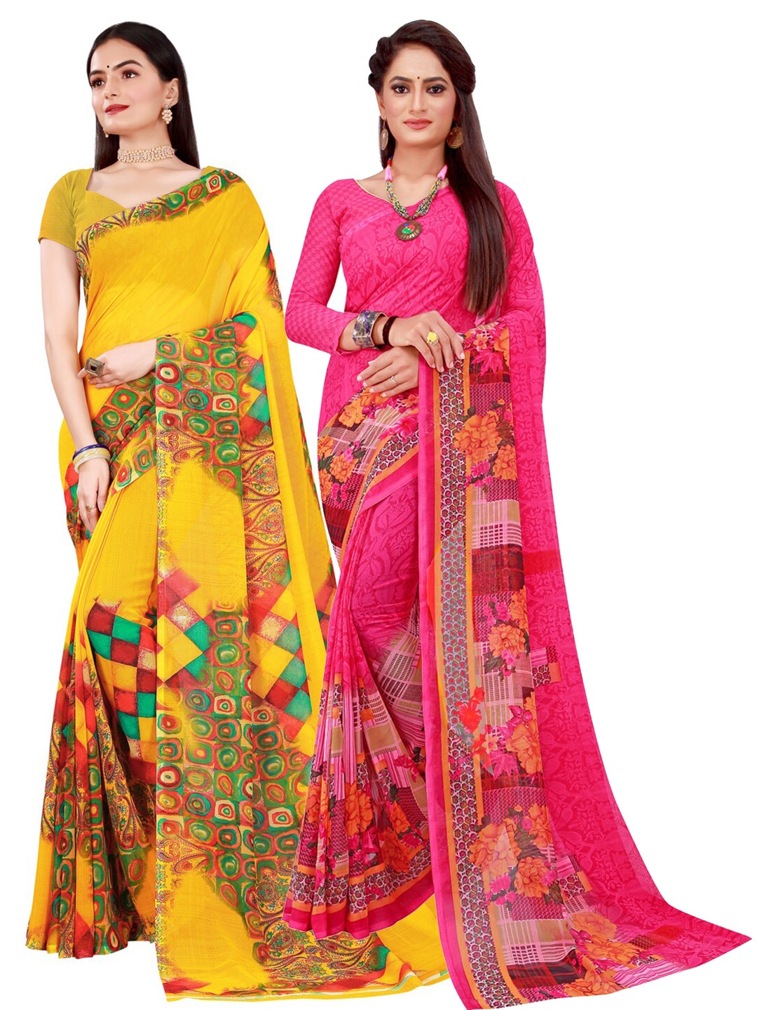 

Florence Yellow & Magenta Pure Georgette Saree