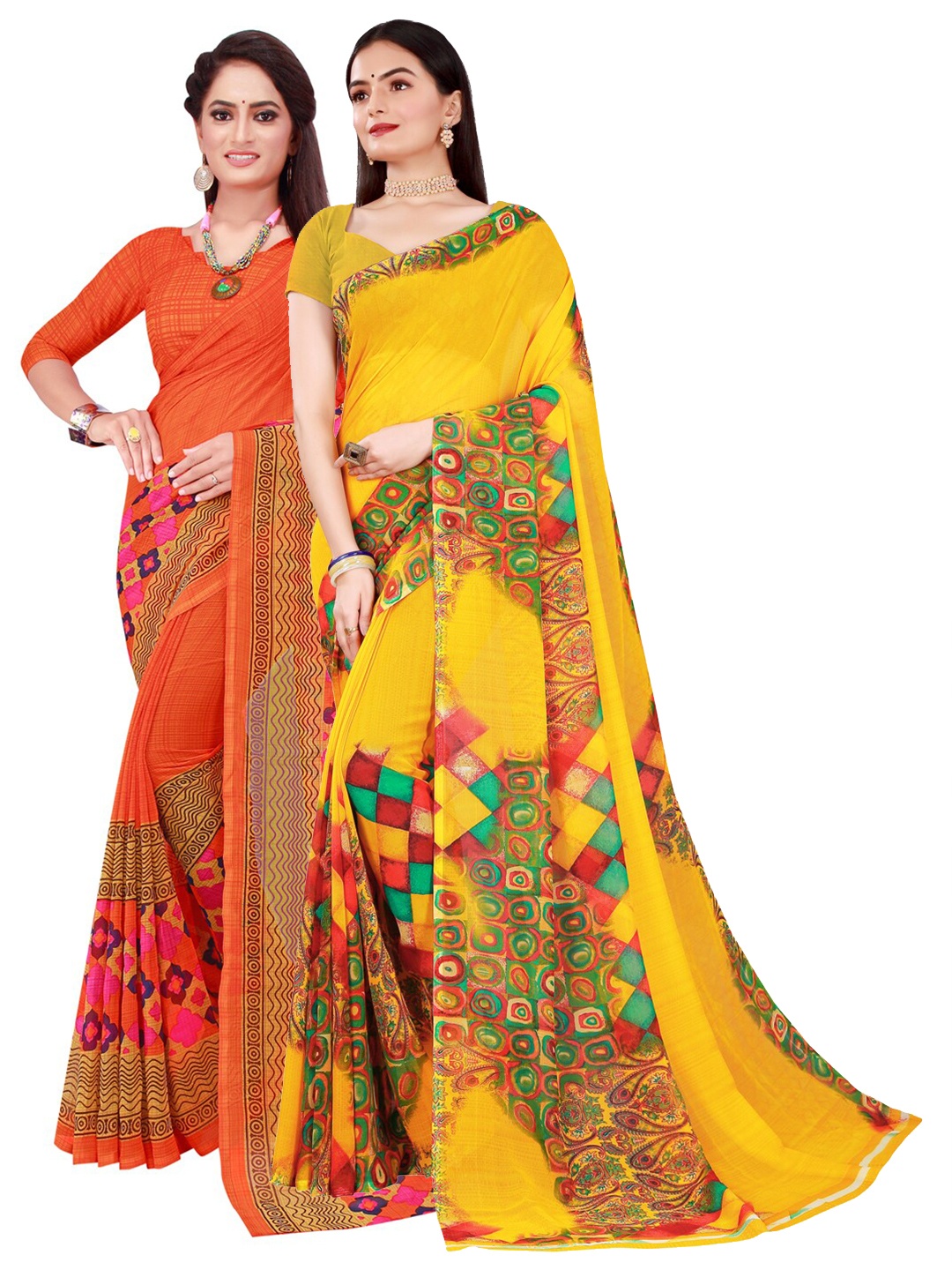 

Florence Yellow & Orange Pure Georgette Saree