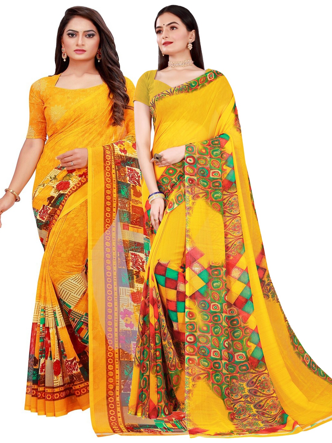 Florence Yellow & Maroon Pure Georgette Saree