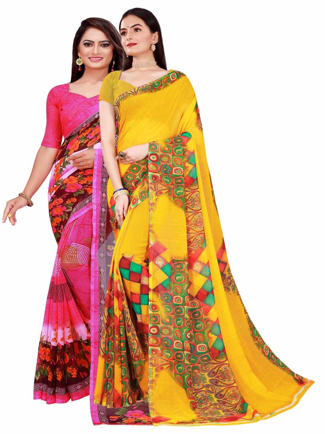

Florence Yellow & Fuchsia Pure Georgette Saree
