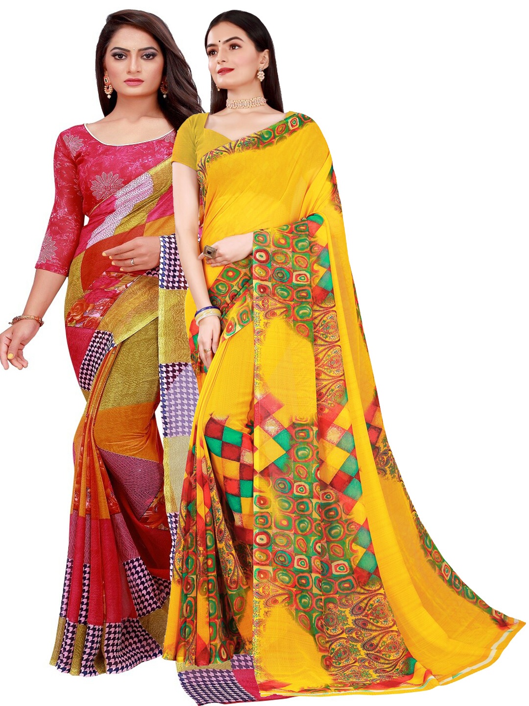 

Florence Yellow & Fuchsia Pure Georgette Saree