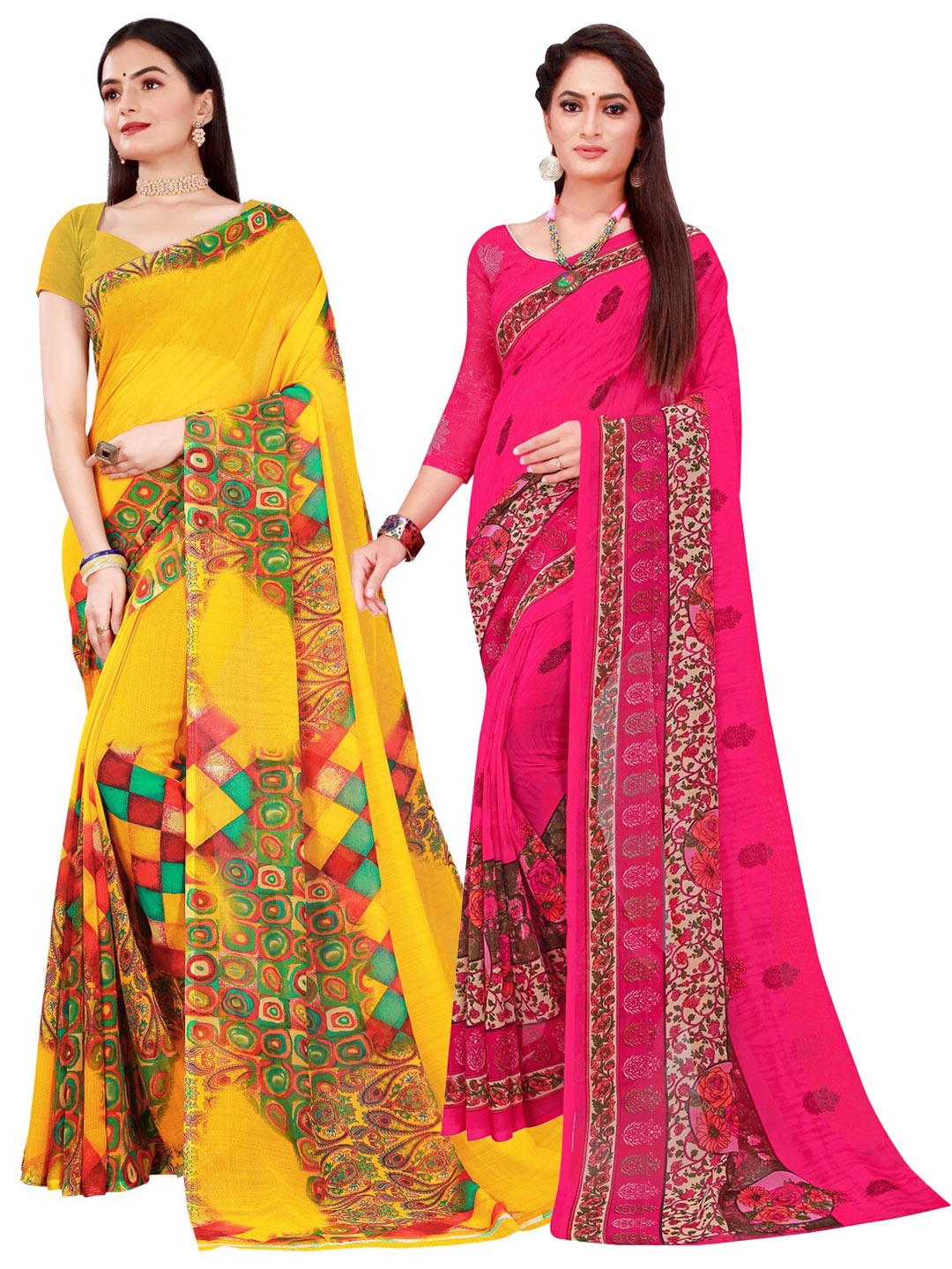 

Florence Yellow & Magenta Pure Georgette Saree