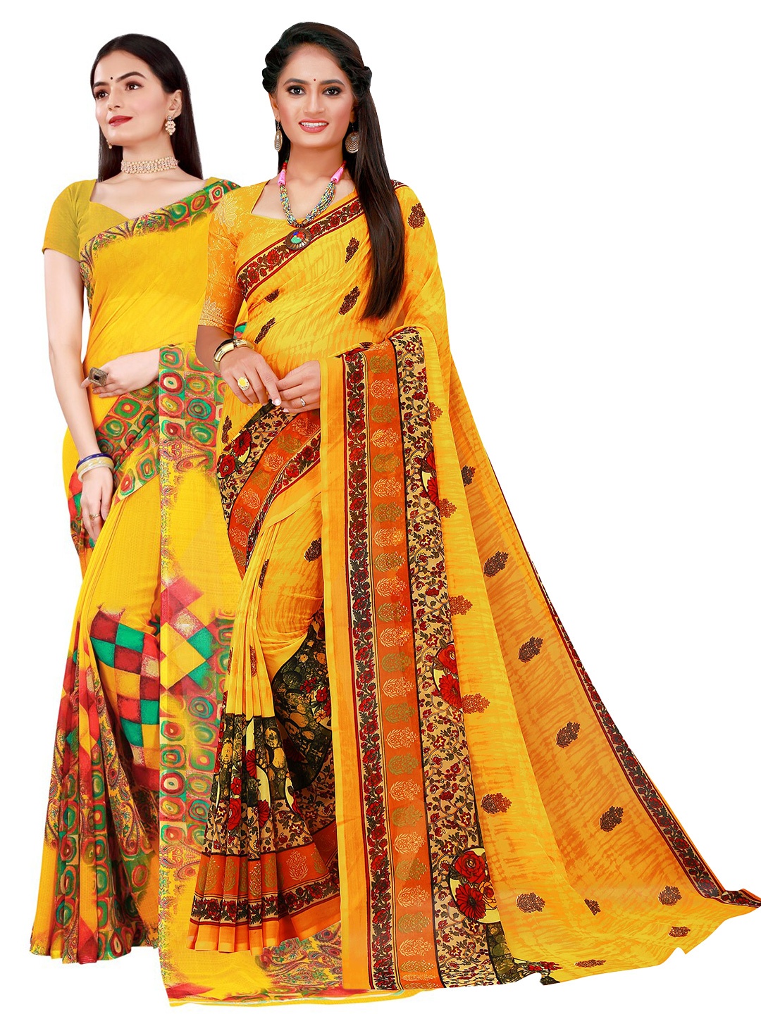 

Florence Yellow & Brown Pure Georgette Saree