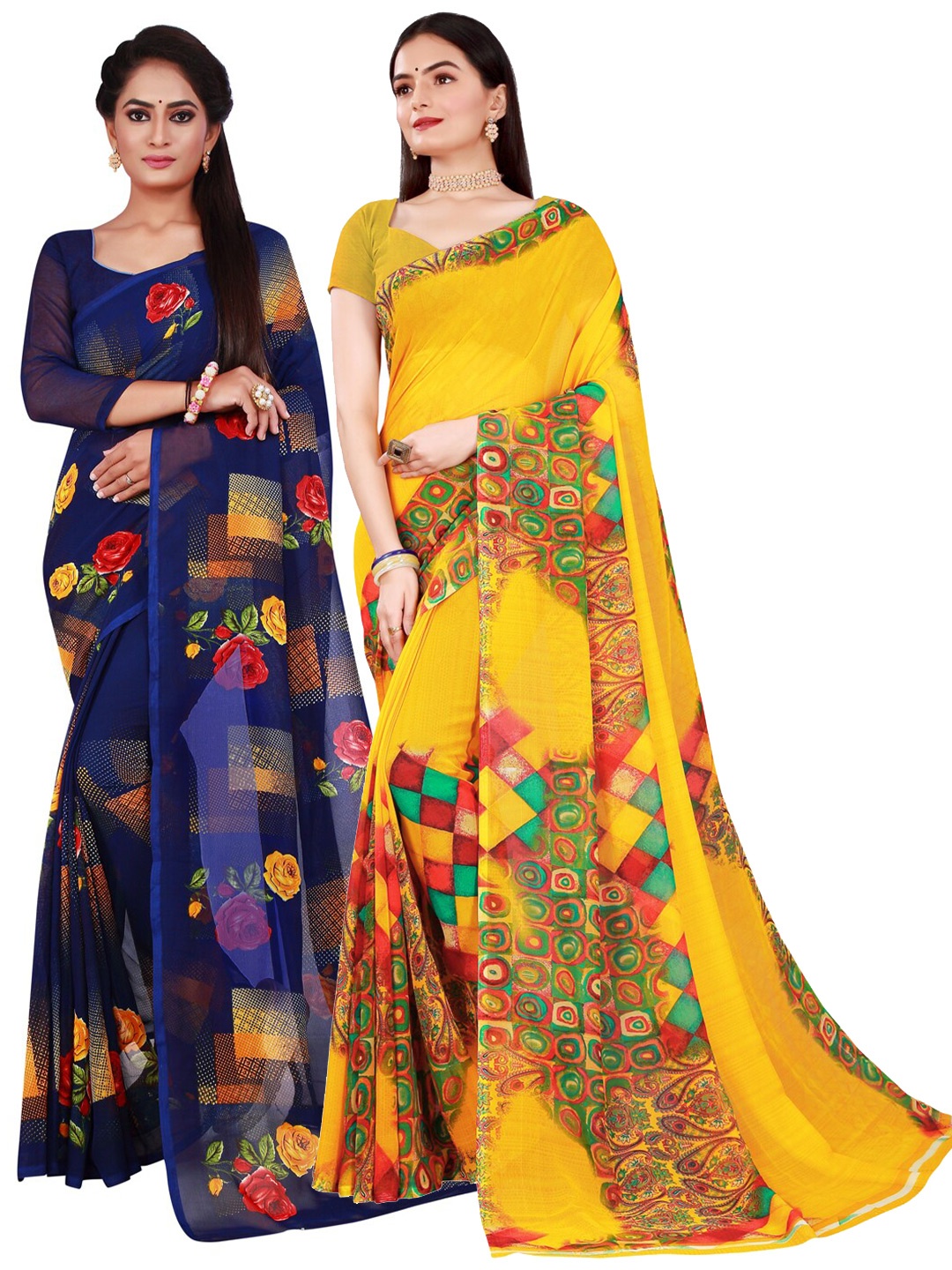 

Florence Yellow & Yellow Floral Pure Georgette Saree