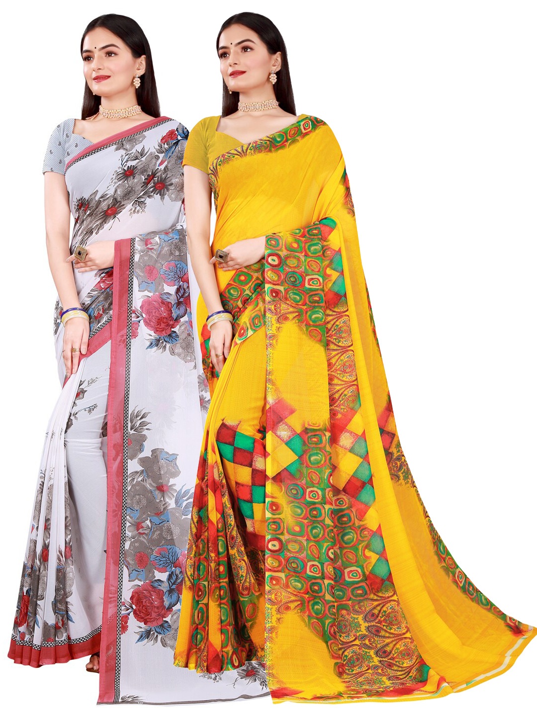 

Florence Yellow & White Pure Georgette Saree