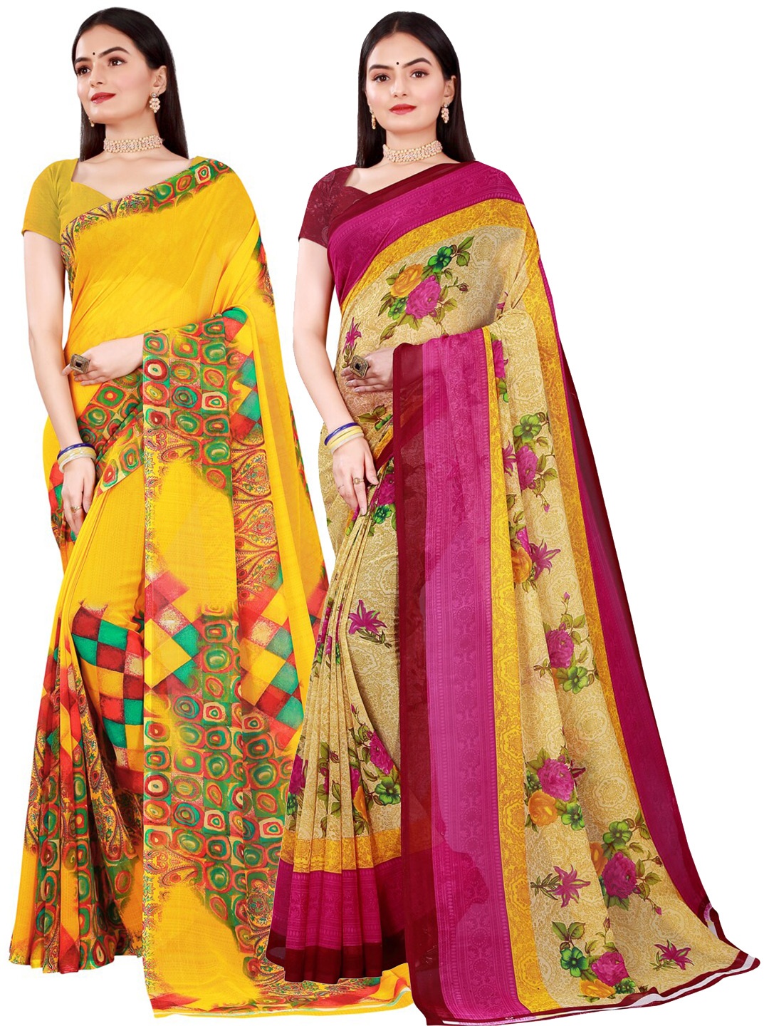 

Florence Yellow & Beige Pure Georgette Saree