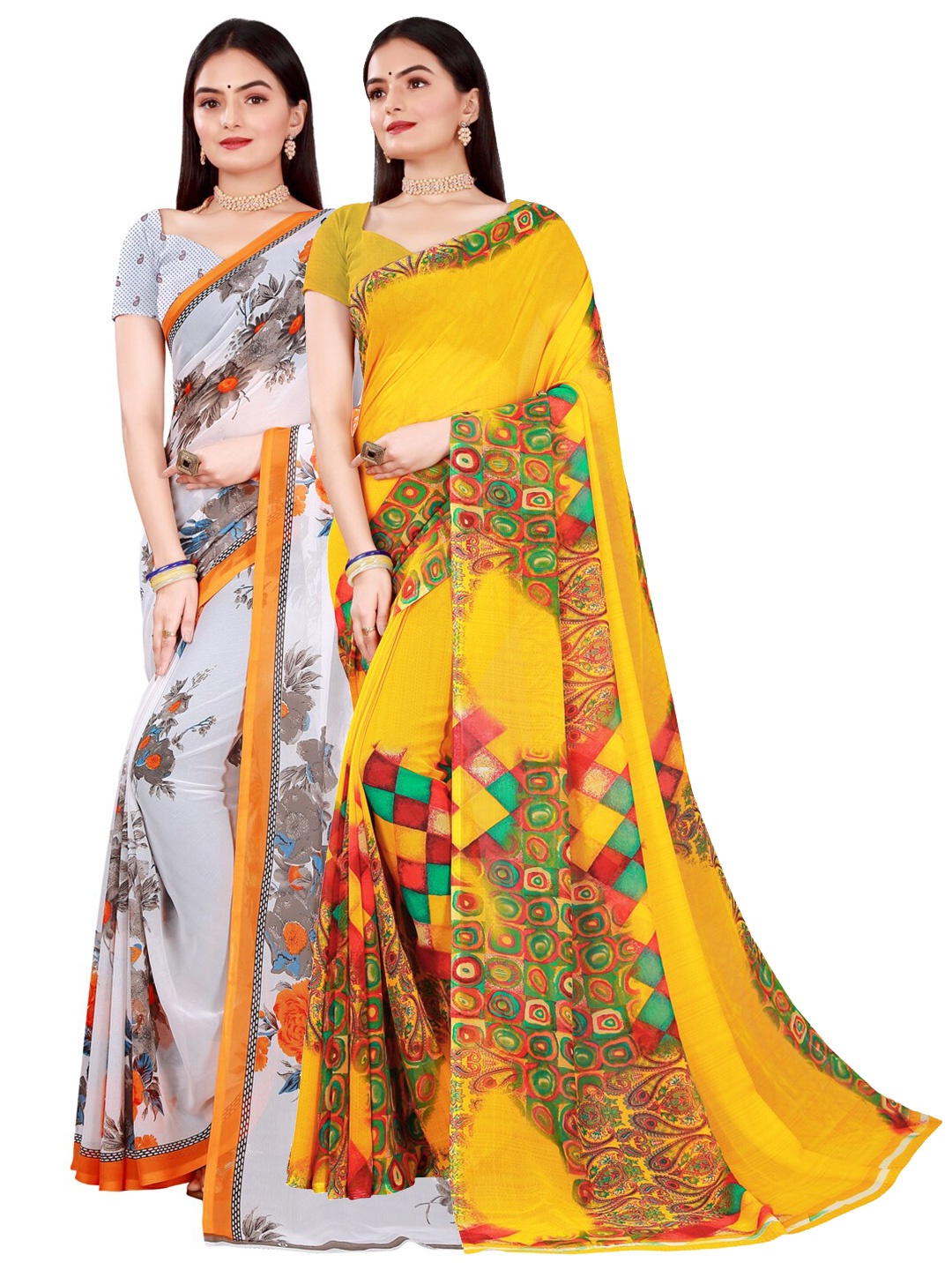 

Florence Yellow & White Pure Georgette Saree