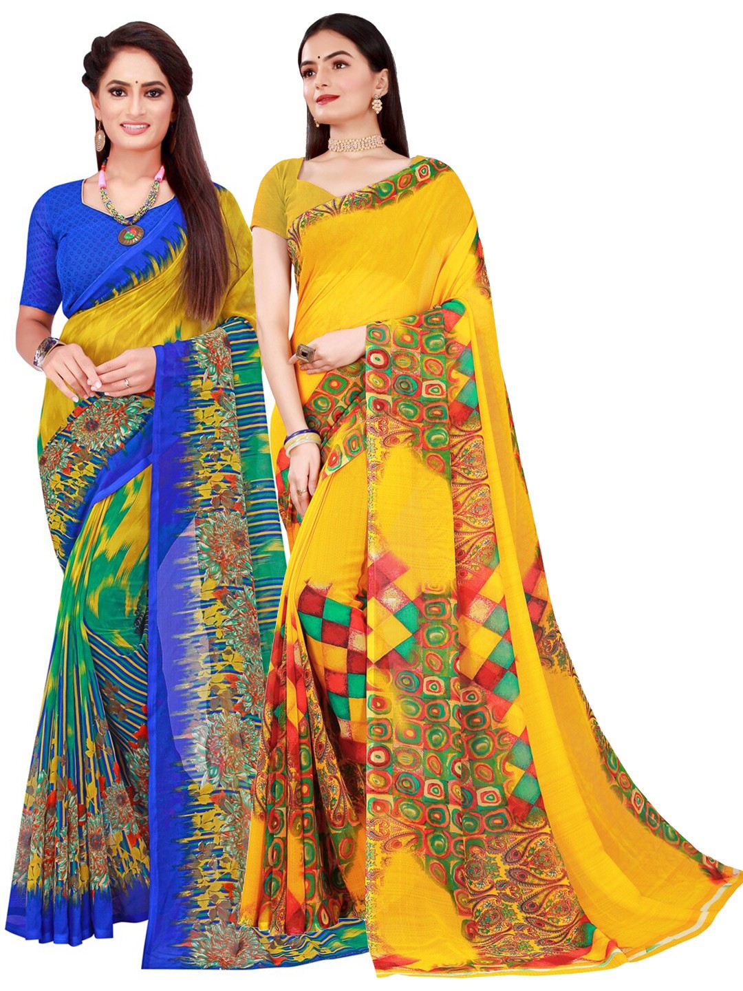 

Florence Yellow & Blue Pure Georgette Saree