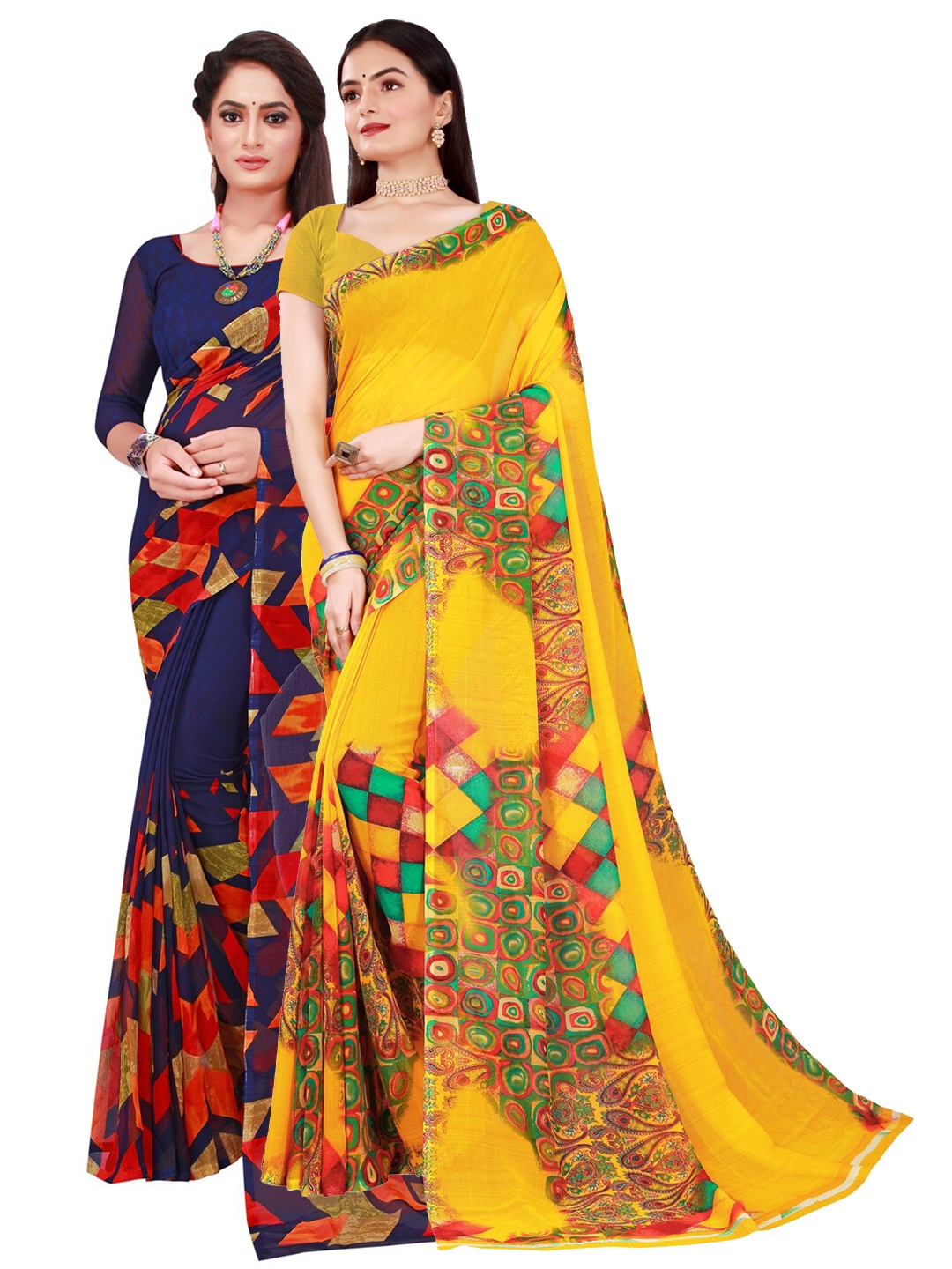 

Florence Yellow & Red Pure Georgette Saree