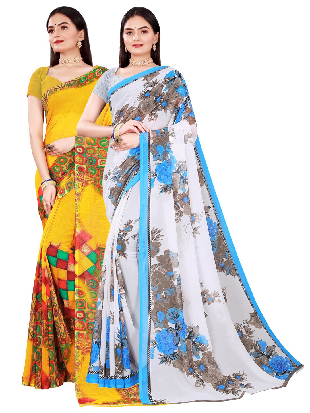 

Florence Yellow & Blue Pure Georgette Saree