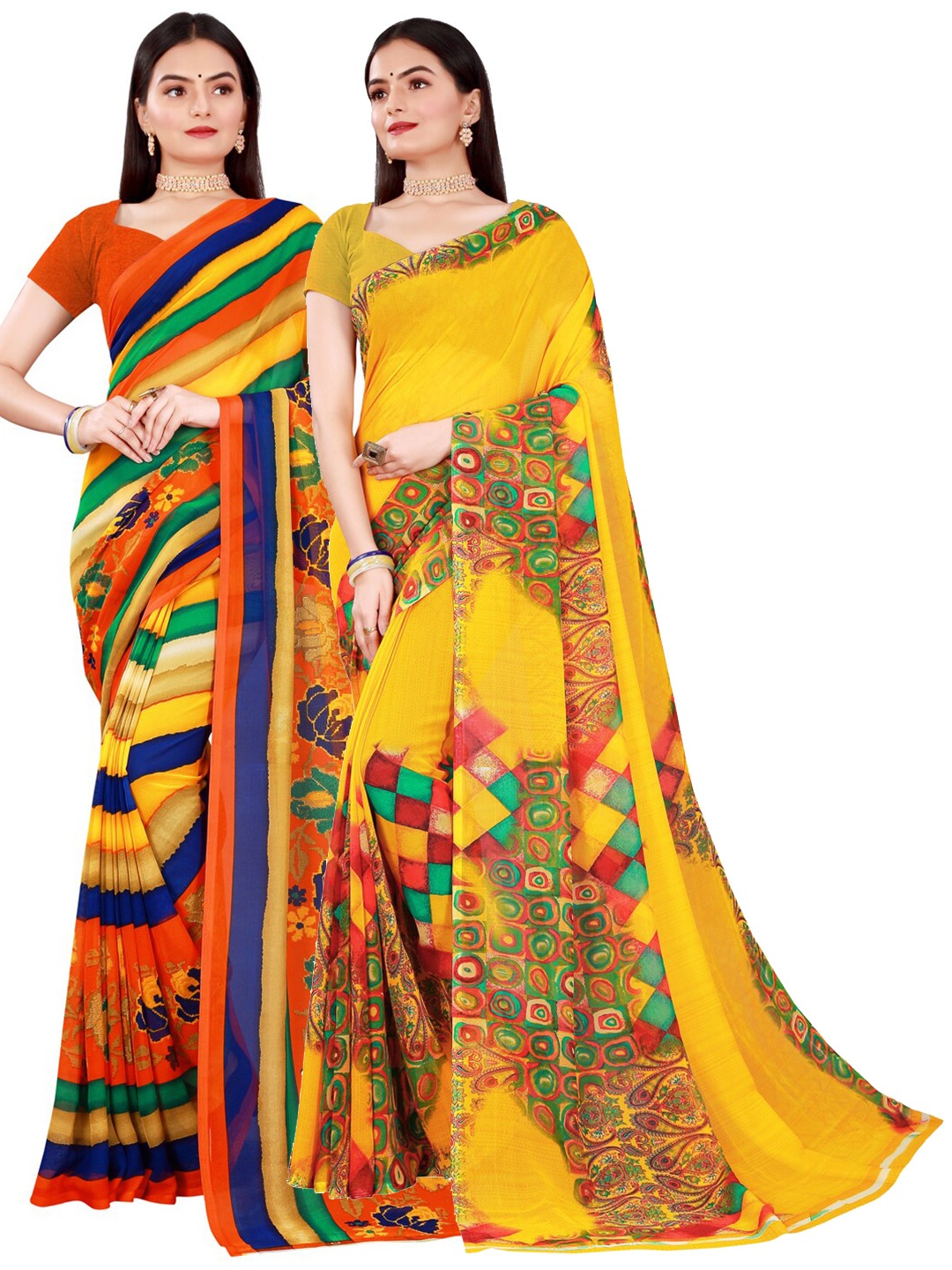 

Florence Yellow & Orange Pure Georgette Saree