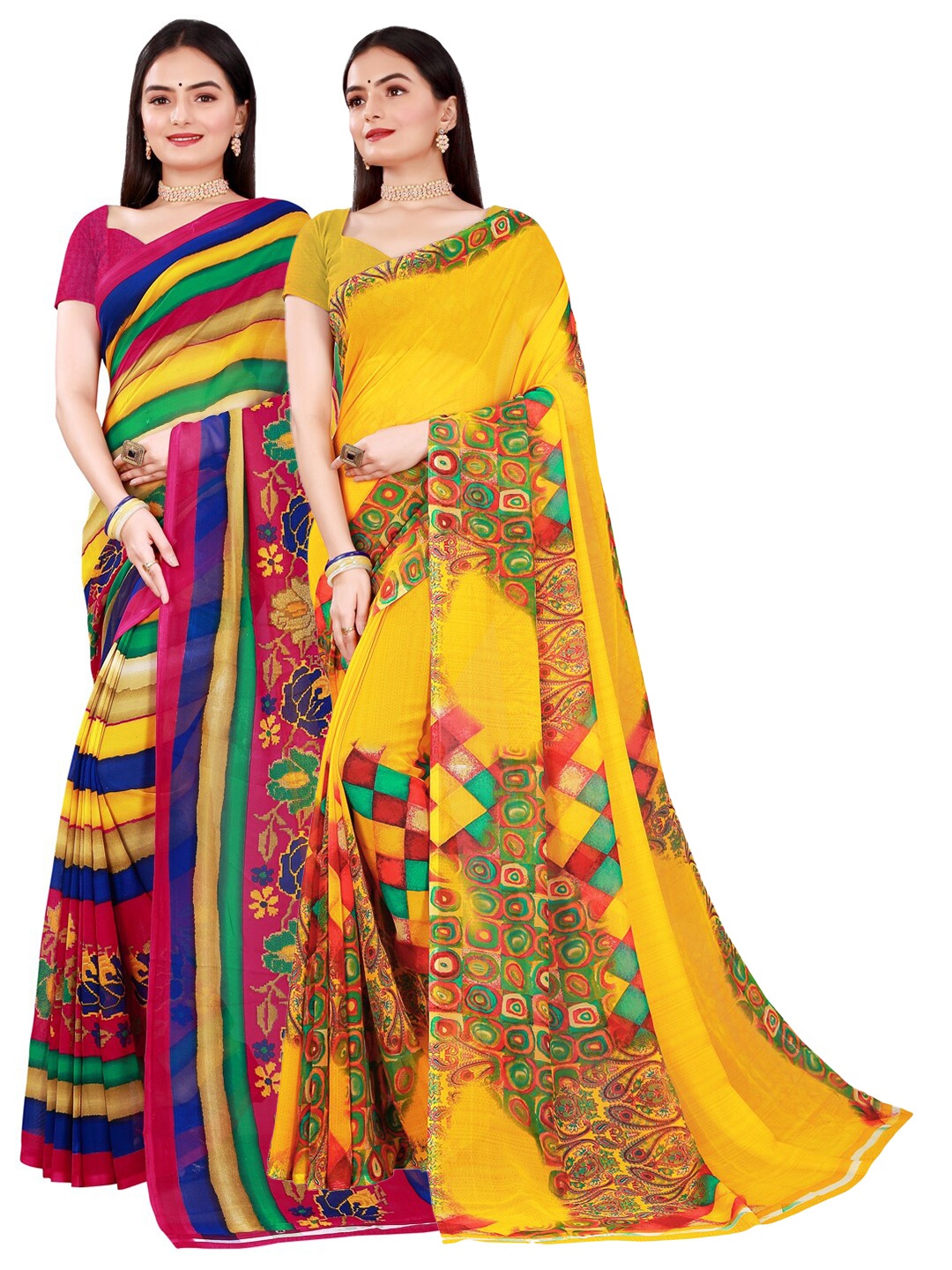 

Florence Yellow & Fuchsia Pure Georgette Saree