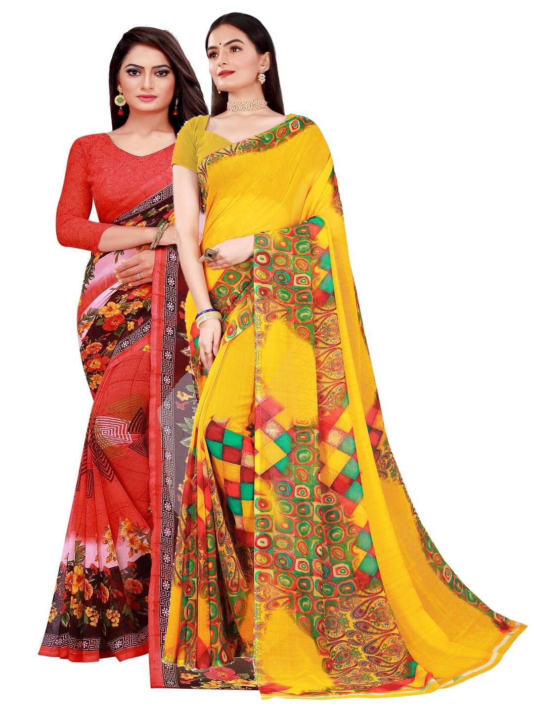 Florence Yellow & Red Pure Georgette Saree