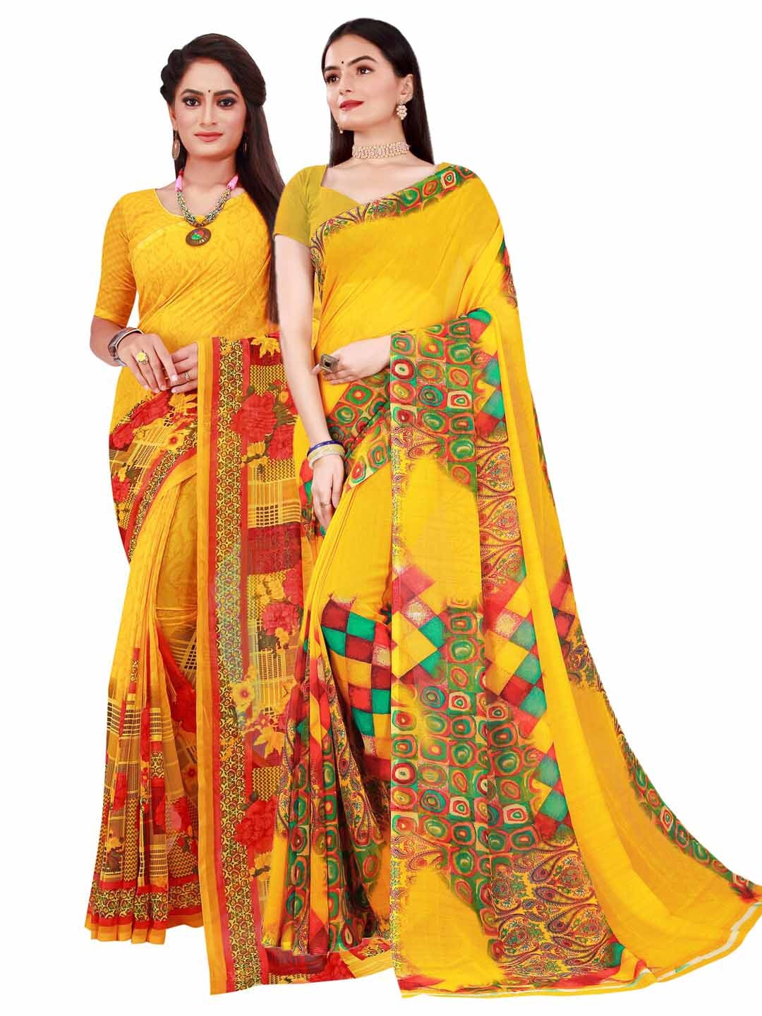 Florence Yellow & Pink Pure Georgette Saree