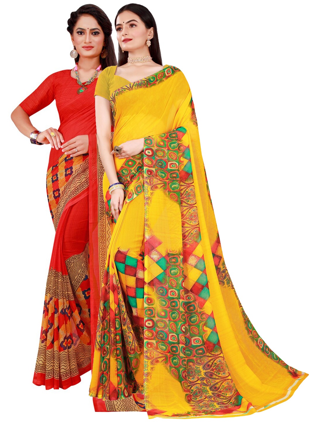 Florence Yellow & Red Pure Georgette Saree