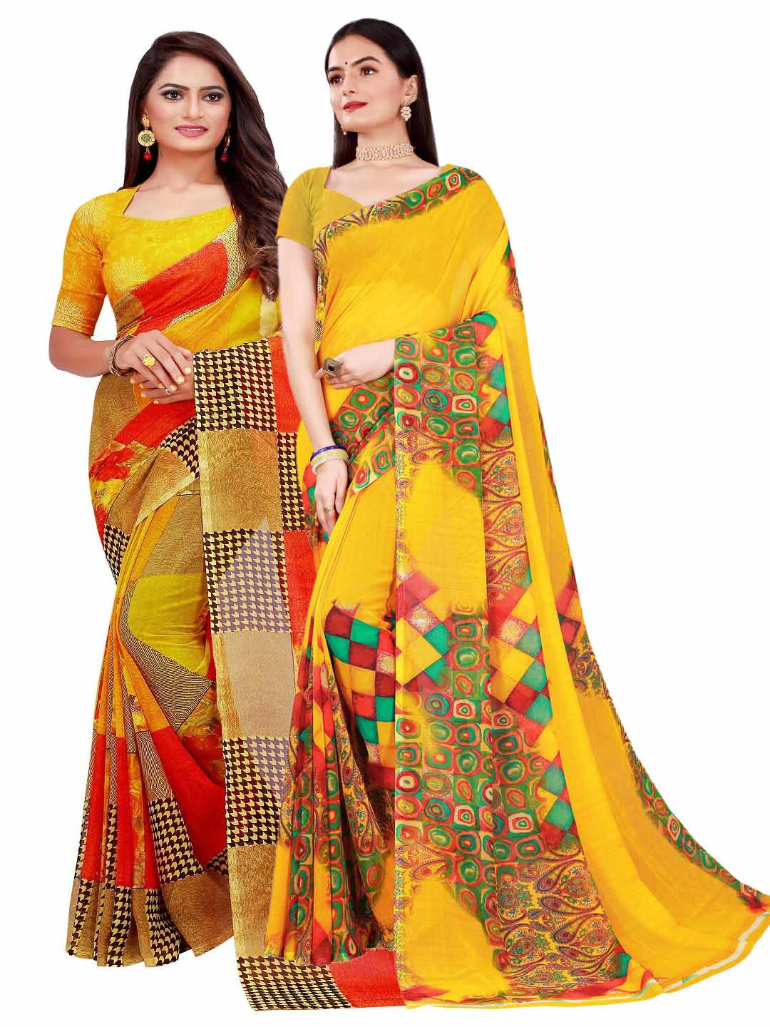 

Florence Yellow & Red Pure Georgette Saree