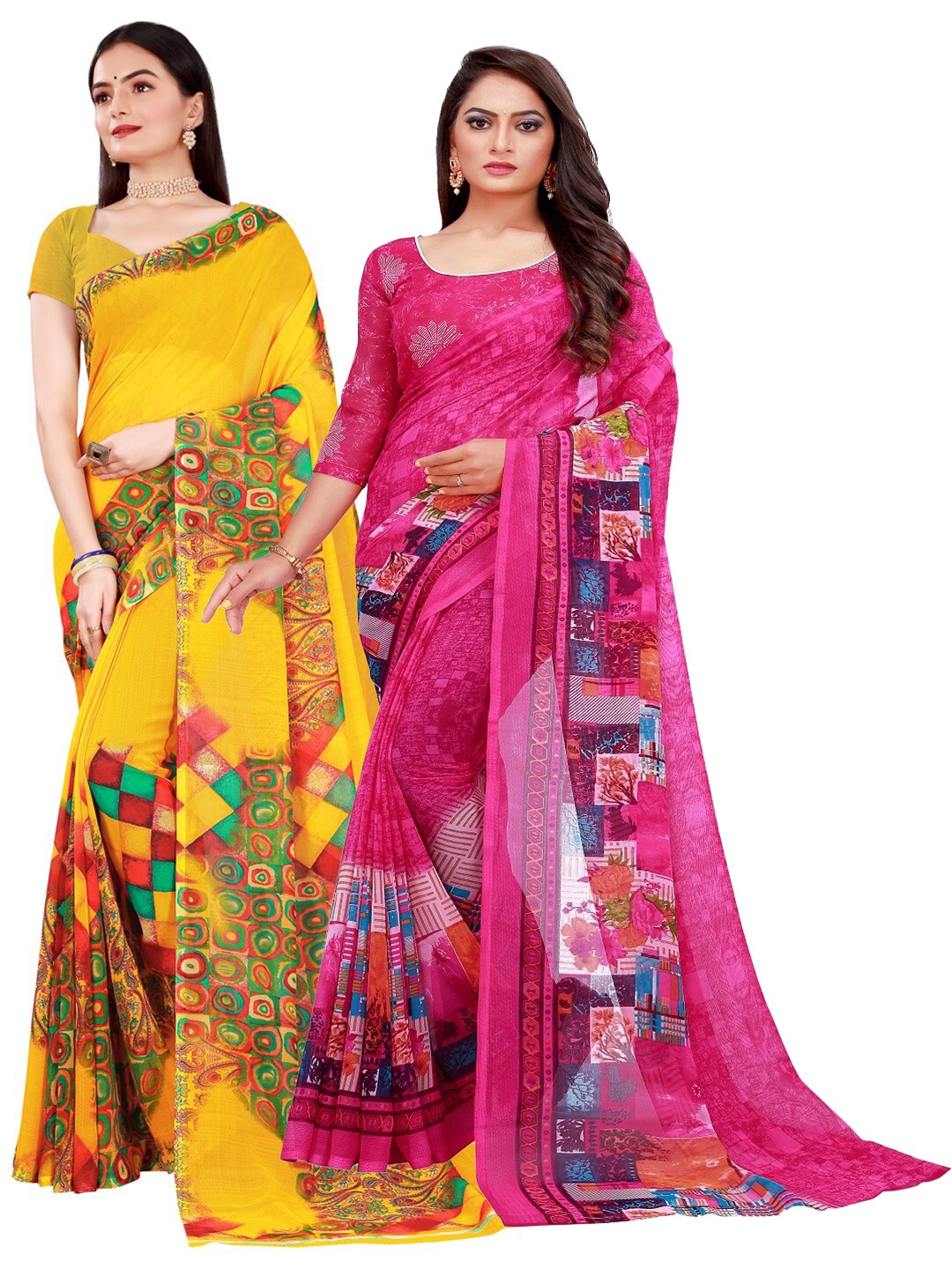 

Florence Yellow & Magenta Pure Georgette Saree