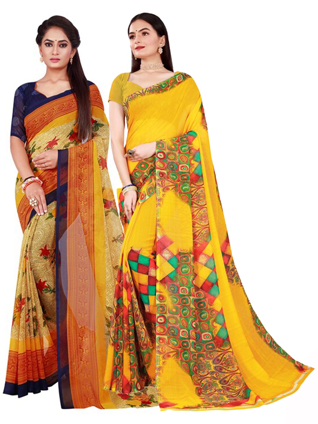 

Florence Yellow & Beige Pure Georgette Saree
