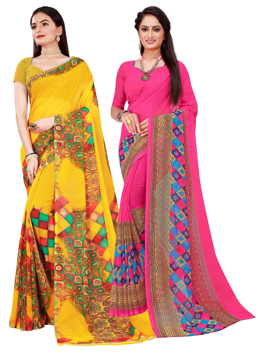 Florence Yellow & Magenta Pure Georgette Saree