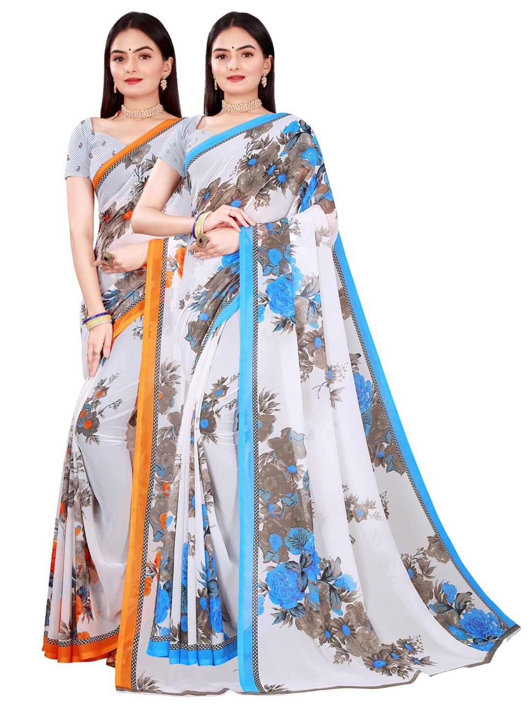 

KALINI White & Blue Pure Georgette Saree