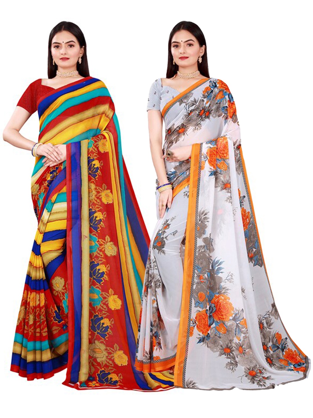 

KALINI White & Yellow Pure Georgette Saree