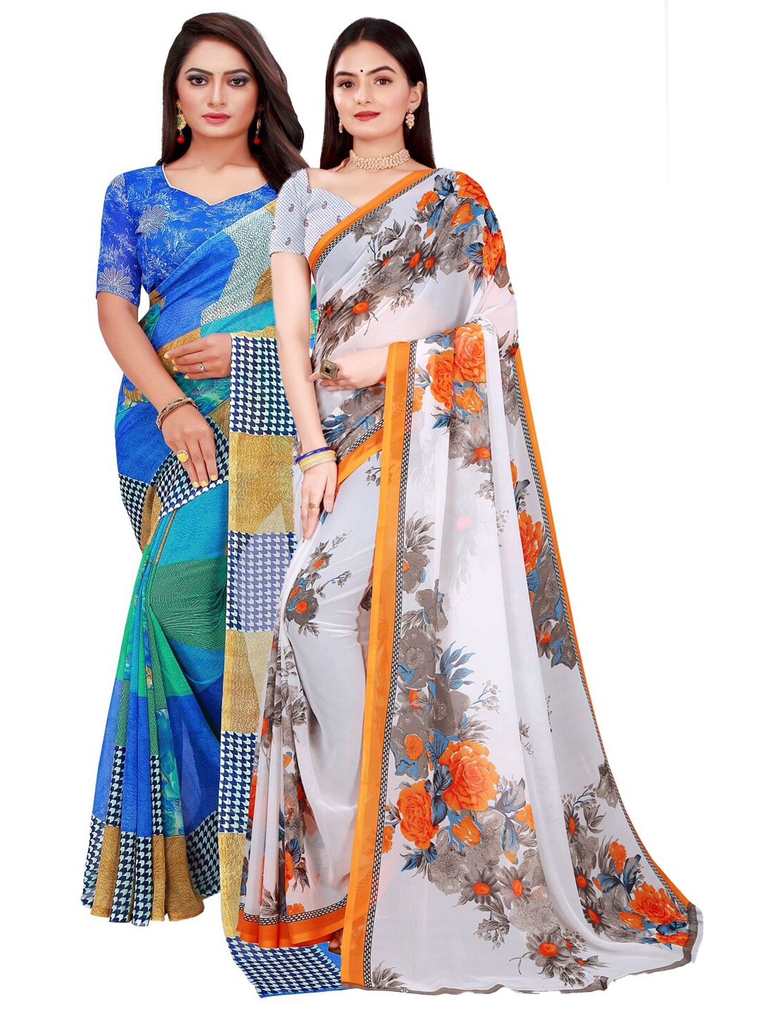 

KALINI White & Blue Pure Georgette Saree