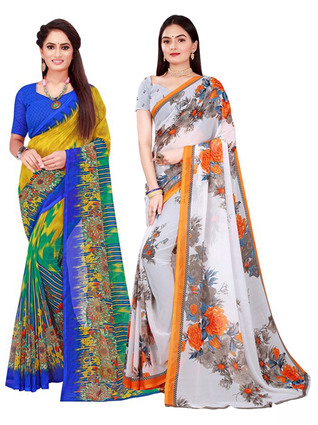 

KALINI White & Blue Pure Georgette Saree