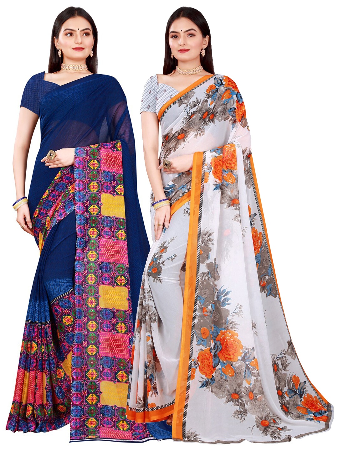 

KALINI Pack Of 2 White & Brown Floral Printed Sarees