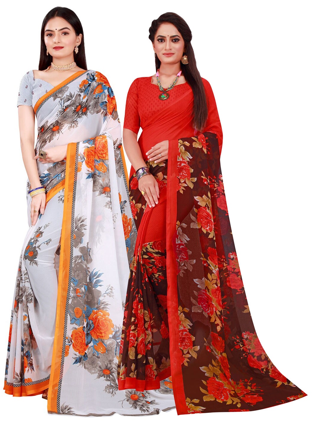

KALINI White & Red Pure Georgette Saree