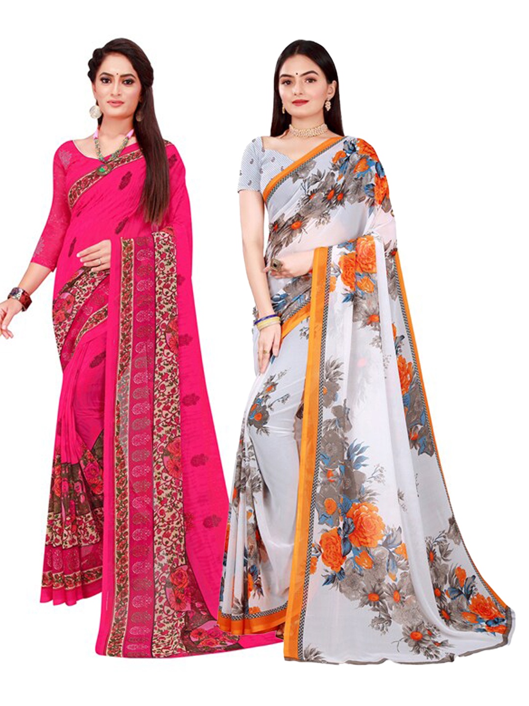 

KALINI White & Pink Pure Georgette Saree