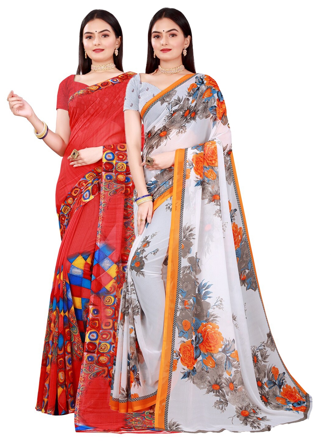 

KALINI White & Red Pure Georgette Saree