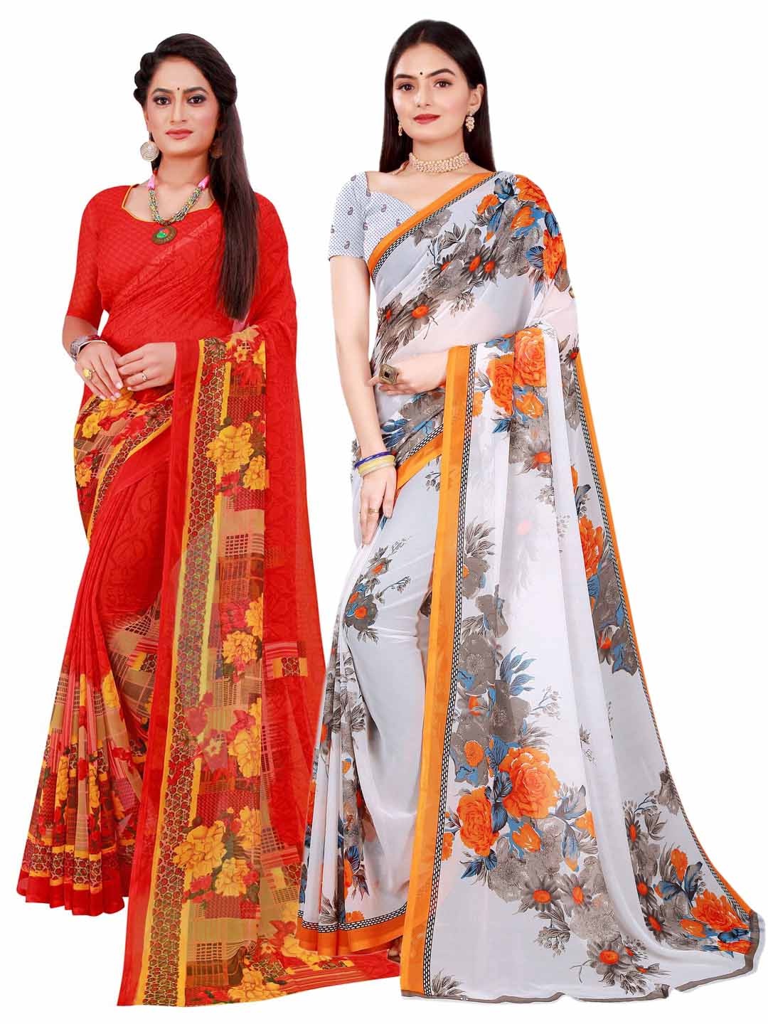 

KALINI White & Red Pure Georgette Saree