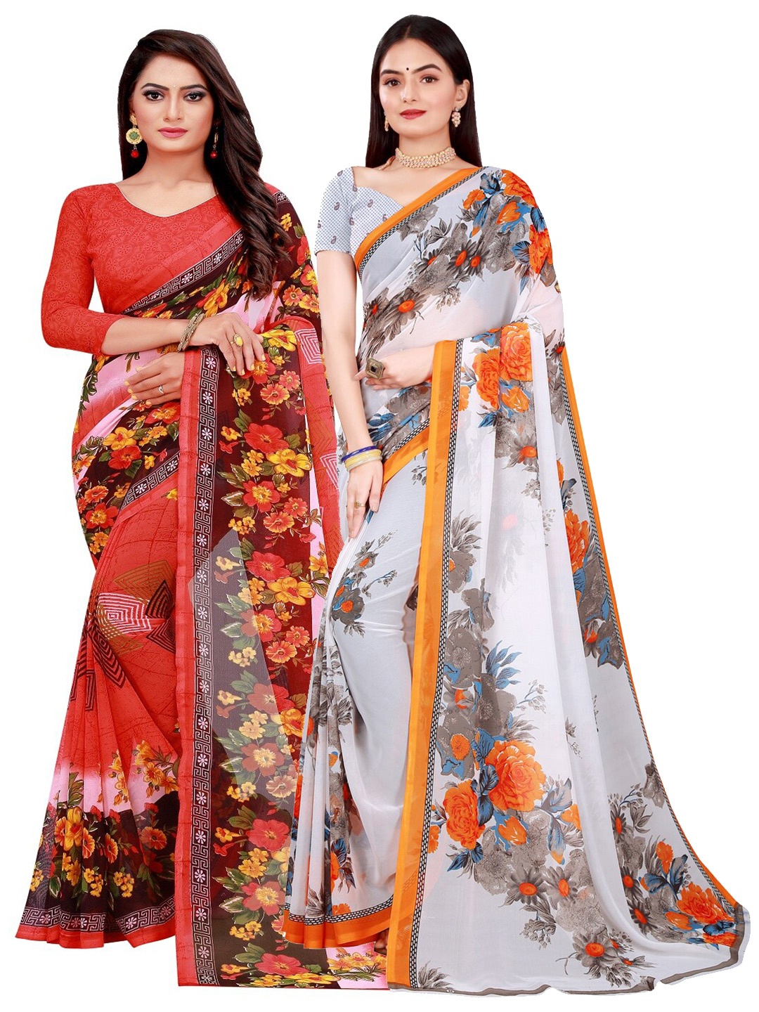 

KALINI White & Red Pure Georgette Saree