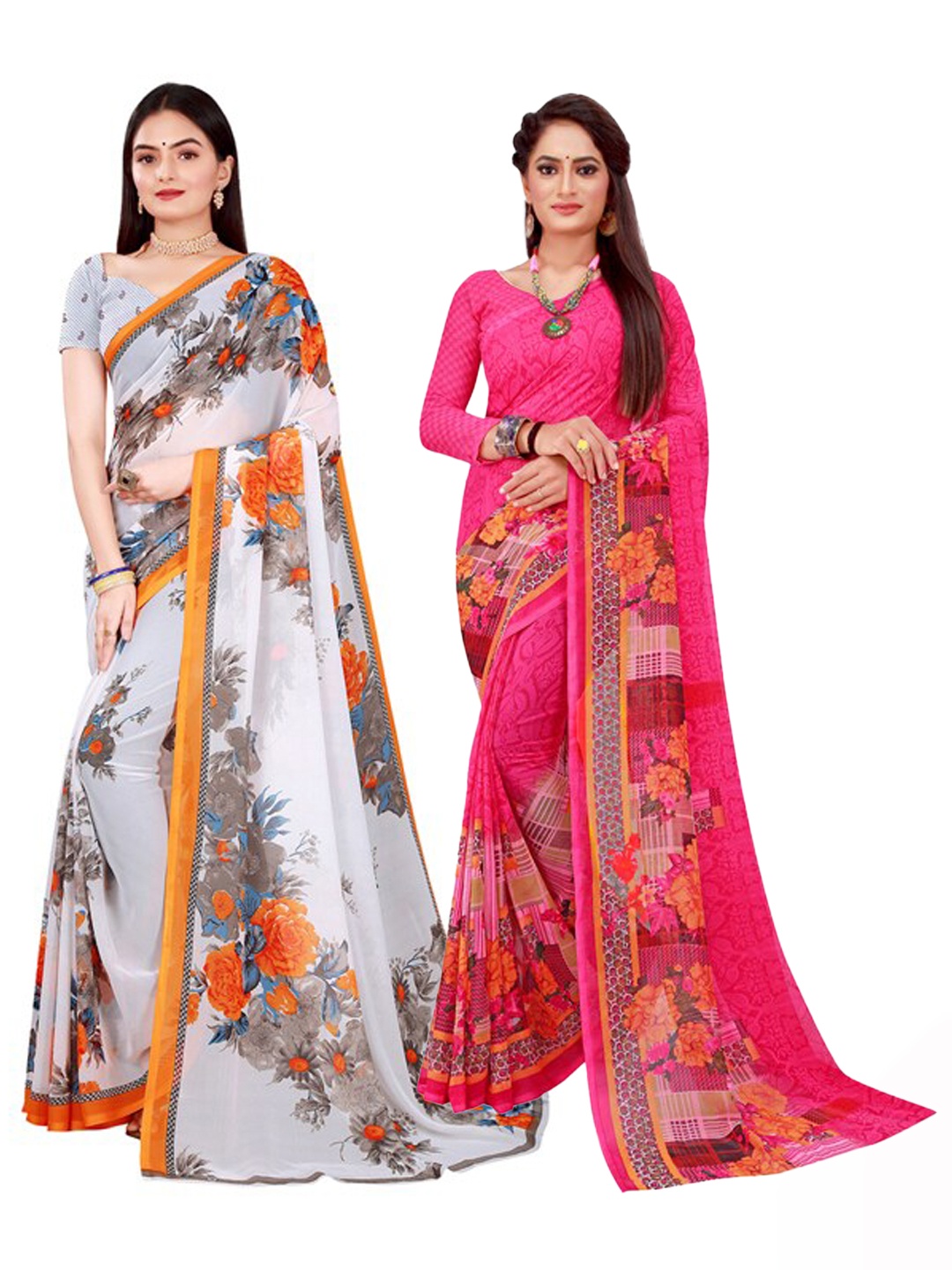 

KALINI White & Pink Pure Georgette Saree
