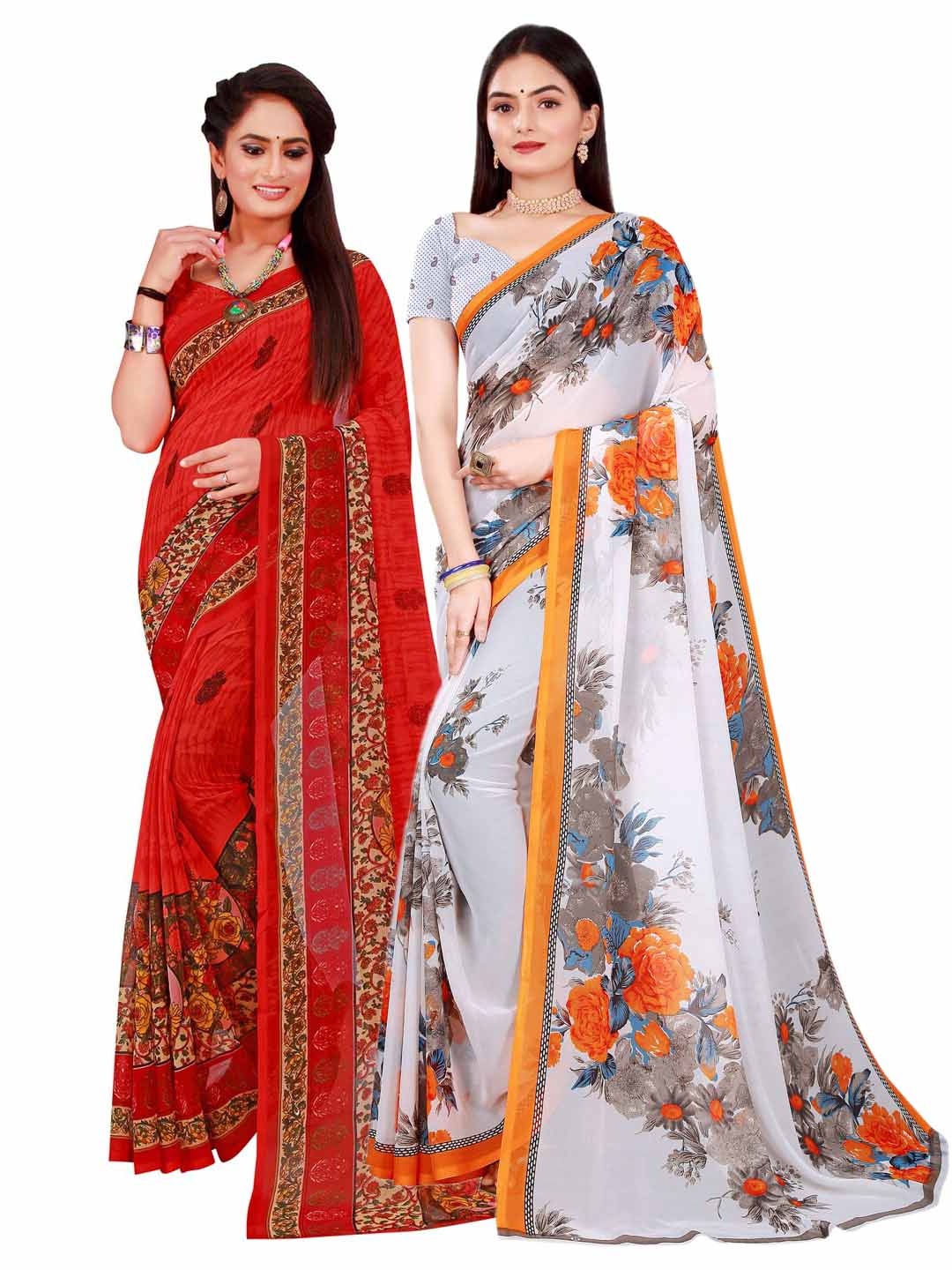 

KALINI White & Red Pure Georgette Saree