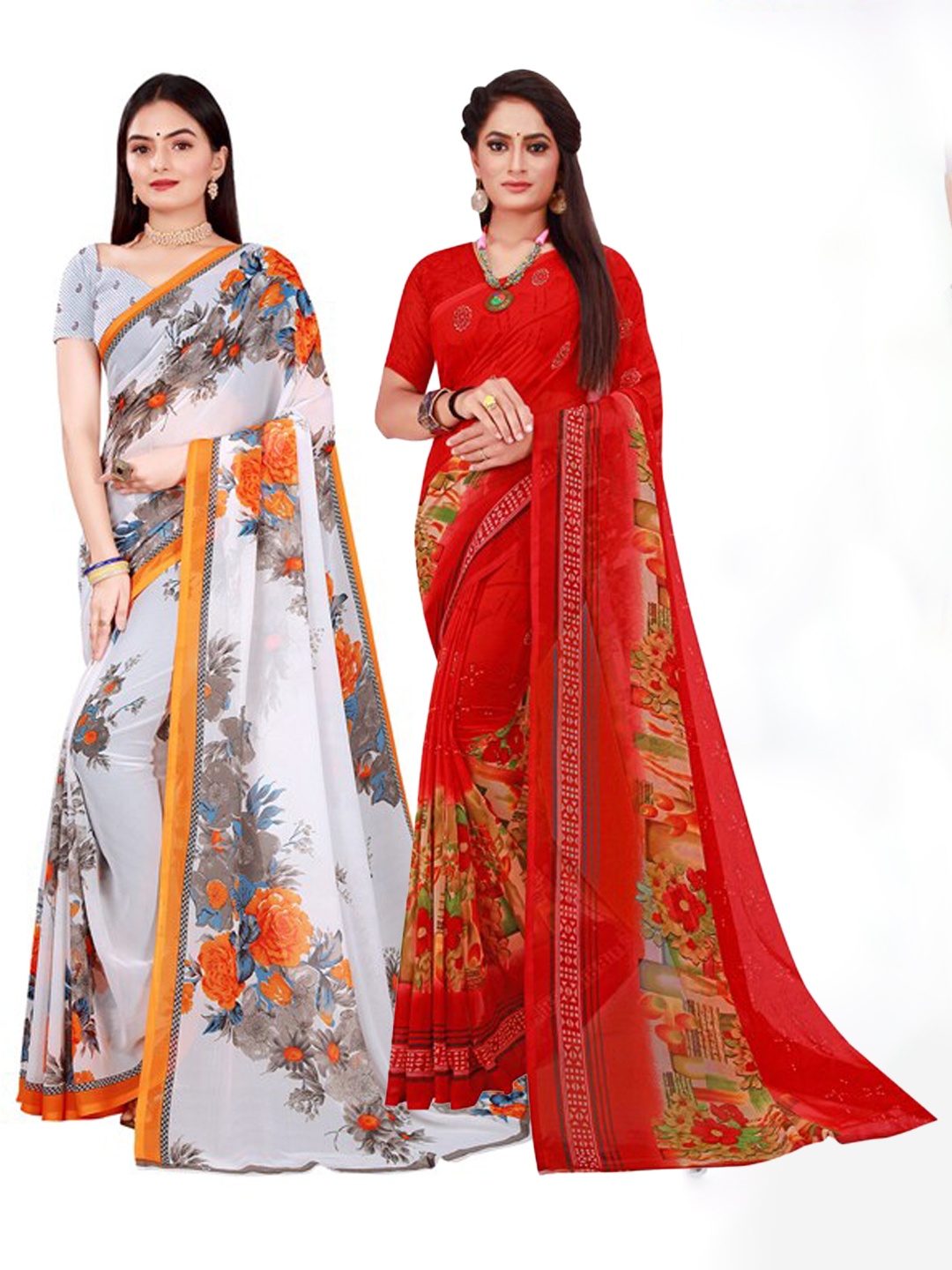 

KALINI White & Red Pure Georgette Saree