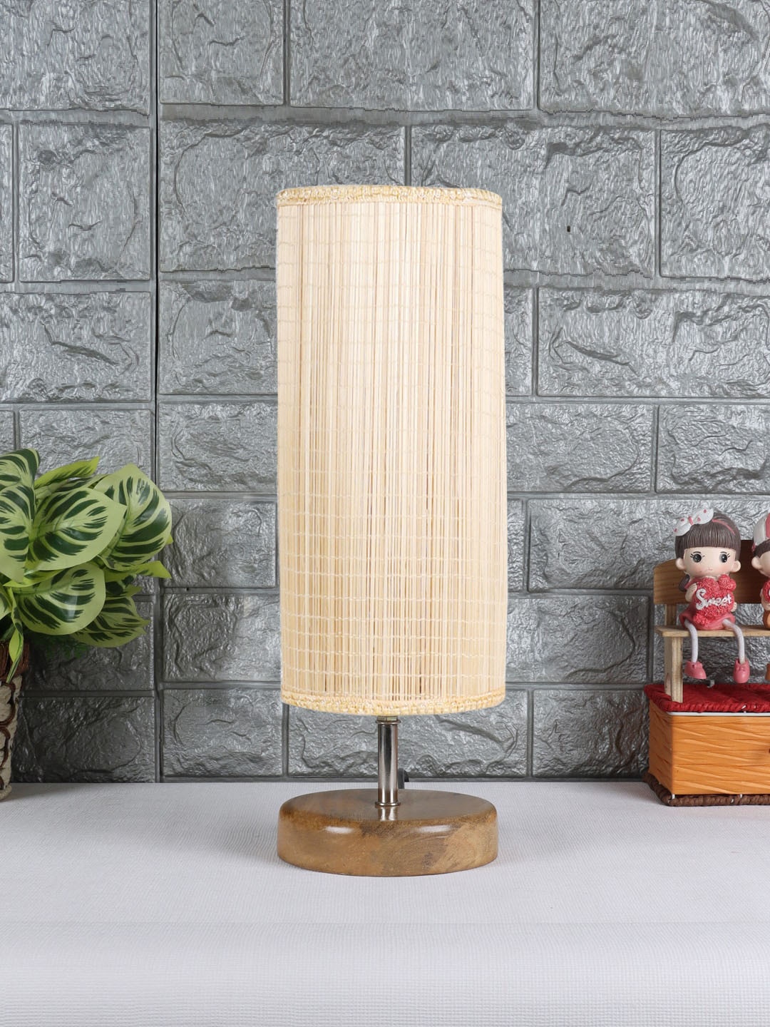 

Devansh Beige & Brown Wood Table Lamp With Bamboo Shade